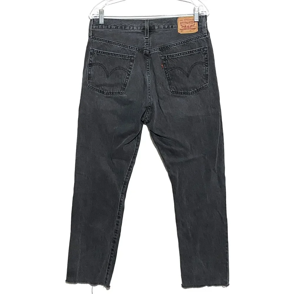 Levis 501 Original Fit Faded Raw Hem Jeans Men 30x30 Black Classic Grunge Casual